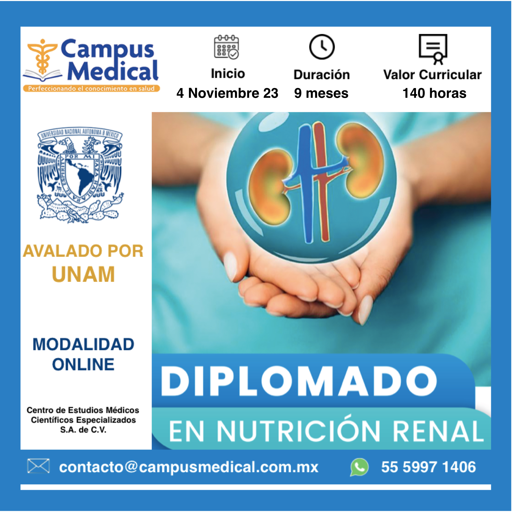 Diplomado con aval universitario UNAM en nutrición del paciente con enfermedad renal