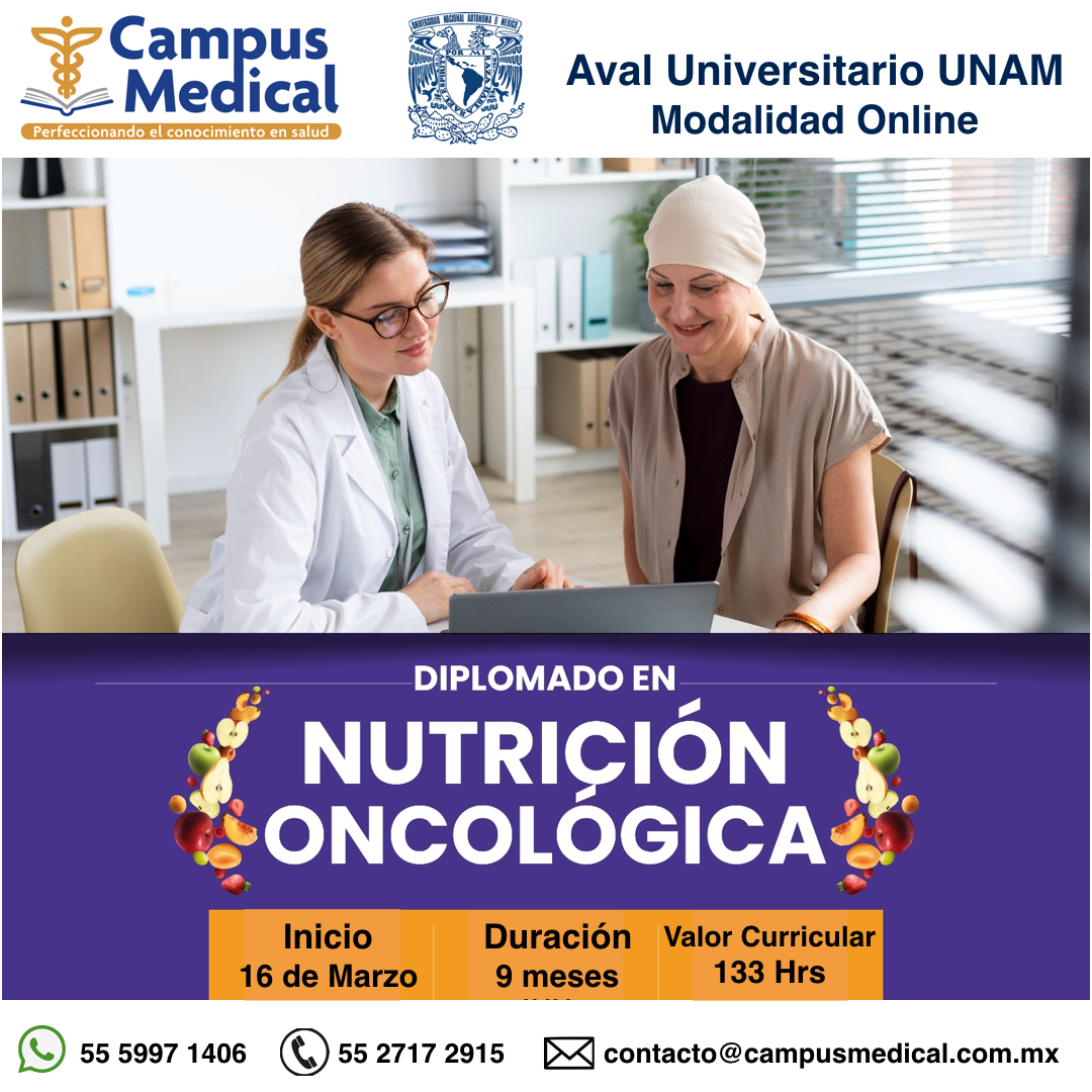Diplomado con aval universitario UNAM, nutrición oncológica
